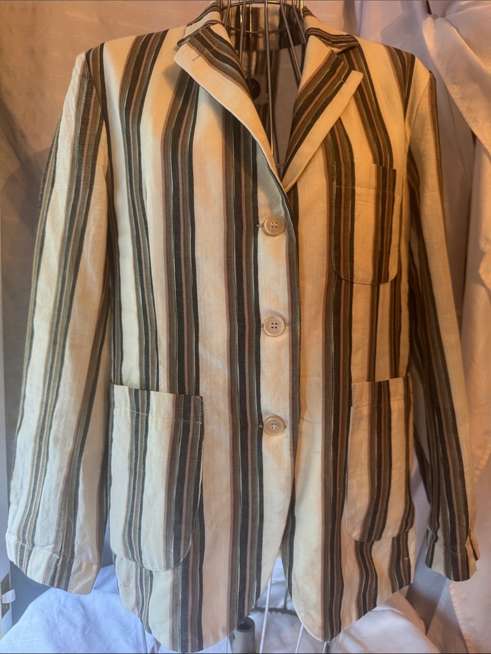 Miami Vice Striped Cream and Brown Lightweight Blazer